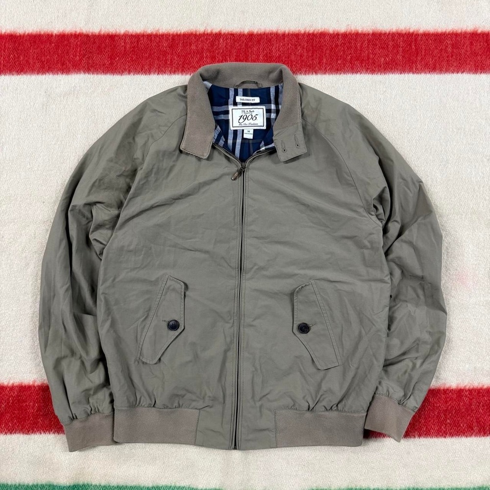 Jos A Bank 1905 Harrington Bomber Jacket Mens Medium Grey Khaki Plaid Lined